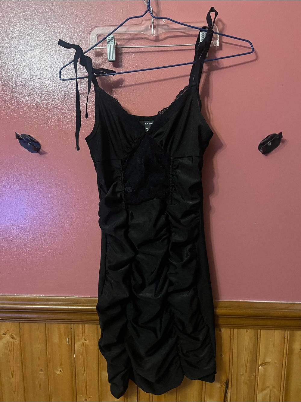 SHEIN Black Lace-Trim V-Neck dress
